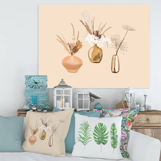 Designart - Bouquets Of Wildflowers In Gold Vases I